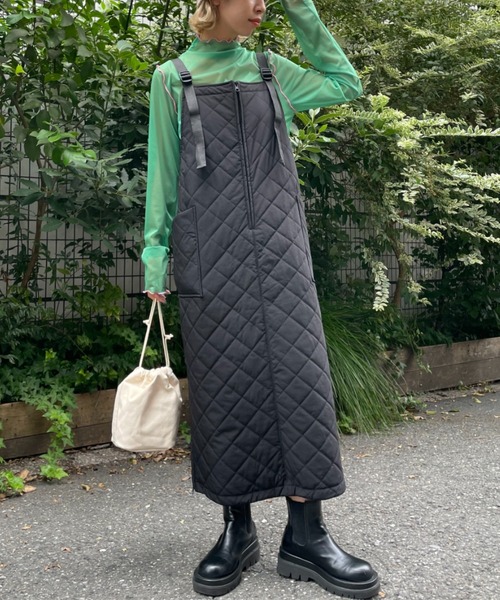 CIAOPANIC（チャオパニック）の「ミリタリーキルティングジャンスカ（ジャンパースカート・レディース・ブラック/カーキ/アイボリー・FREE）」の10枚目の写真