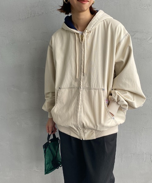 SMITH'S（スミス）の「[SMITH'S/スミス] 別注 ウラフリース ジップフードジャケット（ブルゾン・レディース・ブラック/ベージュ/アイボリー・S/M/L）」の2枚目の写真