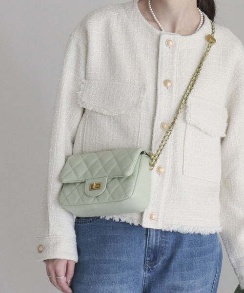 onulsoha（オヌルソハ）の「キルトフラップチェーンポシェット（ショルダーバッグ・レディース・ミント/ブラック/アイボリー・FREE）」の3枚目の写真
