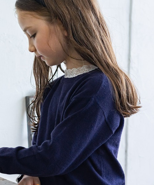 lulpini（ルルピー二）の「kids レースカラーニットプルオーバー（ニット/セーター・キッズ・ブラウン系その他/ネイビー/サーモンピンク・S/M/L）」の2枚目の写真