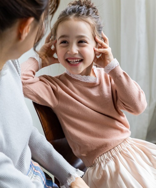 lulpini（ルルピー二）の「kids レースカラーニットプルオーバー（ニット/セーター・キッズ・ブラウン系その他/ネイビー/サーモンピンク・S/M/L）」の3枚目の写真