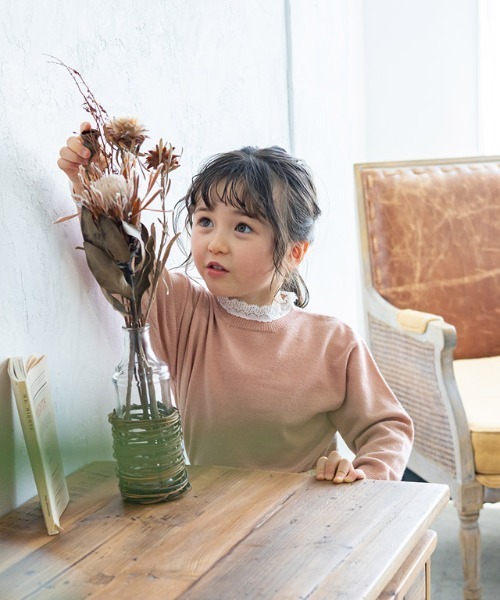 lulpini（ルルピー二）の「kids レースカラーニットプルオーバー（ニット/セーター・キッズ・ブラウン系その他/ネイビー/サーモンピンク・S/M/L）」の4枚目の写真