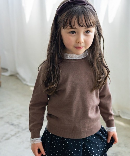 lulpini（ルルピー二）の「kids レースカラーニットプルオーバー（ニット/セーター・キッズ・ブラウン系その他/ネイビー/サーモンピンク・S/M/L）」の8枚目の写真