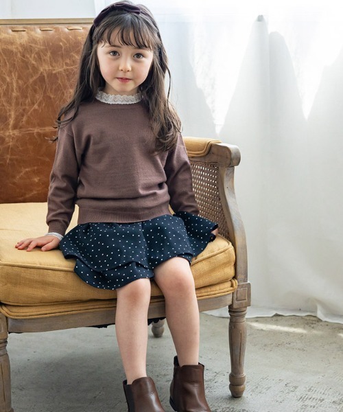 lulpini（ルルピー二）の「kids レースカラーニットプルオーバー（ニット/セーター・キッズ・ブラウン系その他/ネイビー/サーモンピンク・S/M/L）」の5枚目の写真