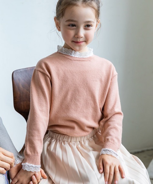 lulpini（ルルピー二）の「kids レースカラーニットプルオーバー（ニット/セーター・キッズ・ブラウン系その他/ネイビー/サーモンピンク・S/M/L）」の9枚目の写真