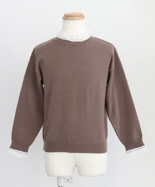 lulpini（ルルピー二）の「kids レースカラーニットプルオーバー（ニット/セーター・キッズ・ブラウン系その他/ネイビー/サーモンピンク・S/M/L）」の6枚目の写真