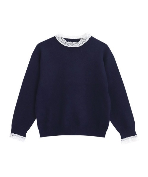 lulpini（ルルピー二）の「kids レースカラーニットプルオーバー（ニット/セーター・キッズ・ブラウン系その他/ネイビー/サーモンピンク・S/M/L）」の18枚目の写真