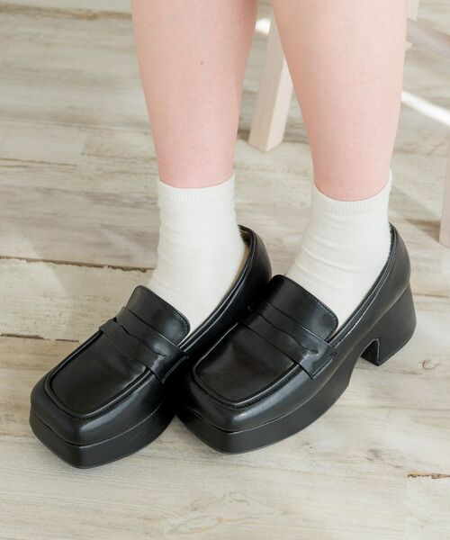 ems excite（エムズエキサイト）の「スクエア厚底ローファー（ローファー・レディース・ナチュラル/ブラック/キャメル・MEDIUM/LARGE）」の2枚目の写真