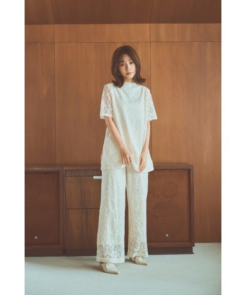 N WITH.(エヌウィズ)の「レースストレートパンツ(Tシャツ/カットソー・レディース・ブラック/アイボリー・FREE)」の1枚目の写真