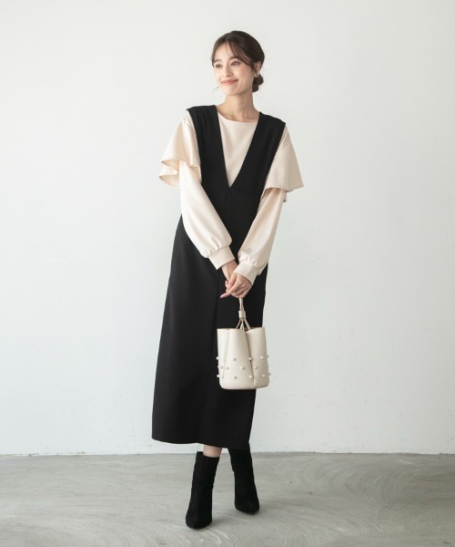 M.deux（エムドゥ）の「〇2wayジャンパースカート〇（ジャンパースカート・レディース・ブラック/ベージュ/グレイッシュベージュ・MEDIUM）」の10枚目の写真