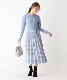 index | 千鳥チェックジャカード プリーツニットワンピース【WEB限定サイズ】(ワンピース)