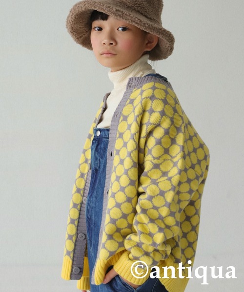 antiqua（アンティカ）の「ドットニットカーディガン（カーディガン/ボレロ・キッズ・アイボリー/オレンジ/イエロー・160/150/140/130）」の2枚目の写真