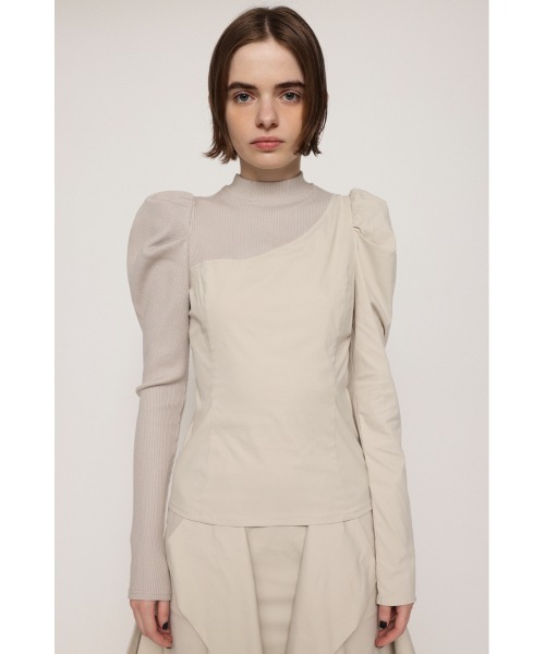 SLY(スライ)の「KNIT x WOVEN DOCKING TOPS ニット ウーブン ドッキングトップス(ニット/セーター・レディース・アイボリー/ブラック・FREE)」の5枚目の写真