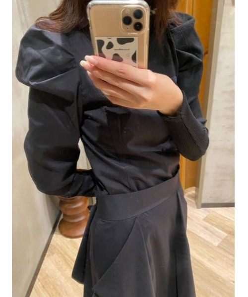 SLY(スライ)の「KNIT x WOVEN DOCKING TOPS ニット ウーブン ドッキングトップス(ニット/セーター・レディース・アイボリー/ブラック・FREE)」の18枚目の写真