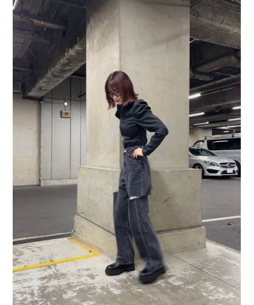 SLY(スライ)の「KNIT x WOVEN DOCKING TOPS ニット ウーブン ドッキングトップス(ニット/セーター・レディース・アイボリー/ブラック・FREE)」の21枚目の写真