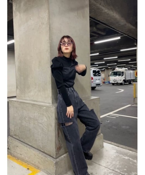 SLY(スライ)の「KNIT x WOVEN DOCKING TOPS ニット ウーブン ドッキングトップス(ニット/セーター・レディース・アイボリー/ブラック・FREE)」の19枚目の写真