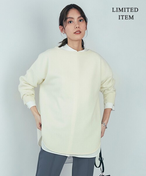ICB(アイシービー)の「【WEB&一部店舗限定・10色展開】ウールナイロン フェルトタッチ ニット(ニット/セーター・レディース・ブラック系/イエロー系/グレー系/スモーキーグリーン系/ふじ色系/アイボリー系/サックスブルー系/ブラウン系/ダルブルー系/ピンク系・SMALL/X-SMALL)」の1枚目の写真