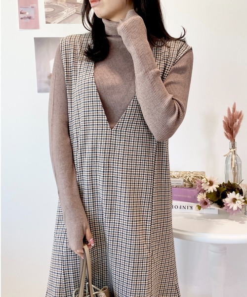CECIL McBEE(セシルマクビー)の「ガンクラブチェック両Vネックマーメイドワンピース(ワンピース・レディース・ブラック/ブラウン・FREE)」の8枚目の写真