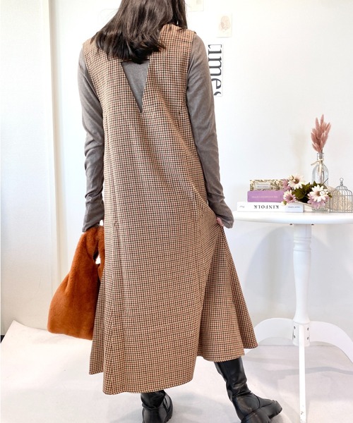 CECIL McBEE(セシルマクビー)の「ガンクラブチェック両Vネックマーメイドワンピース(ワンピース・レディース・ブラック/ブラウン・FREE)」の5枚目の写真