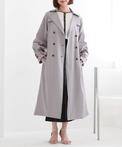 archives（アルシーヴ）の「ロングトレンチコート（トレンチコート・レディース・ベージュ/ミント/アイボリー/ブルーグレー/オフホワイト/ブルー/グレイッシュベージュ・MEDIUM）」の4枚目の写真