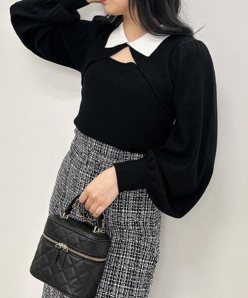 INGNI（イング）の「襟付デコルテオープンニット（ニット/セーター・レディース・ブラック/オフホワイト/グレー系その他・M）」の6枚目の写真