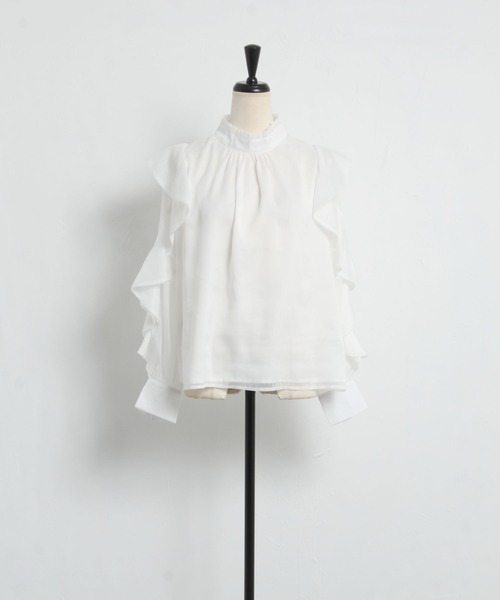 tocco closet（トッコ　クローゼット）の「プチフリルネックラッフルシアースリーブブラウス（シャツ/ブラウス・レディース・ホワイト/グレー系その他/ネイビー・M）」の11枚目の写真