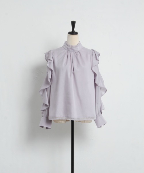 tocco closet（トッコ　クローゼット）の「プチフリルネックラッフルシアースリーブブラウス（シャツ/ブラウス・レディース・ホワイト/グレー系その他/ネイビー・M）」の17枚目の写真