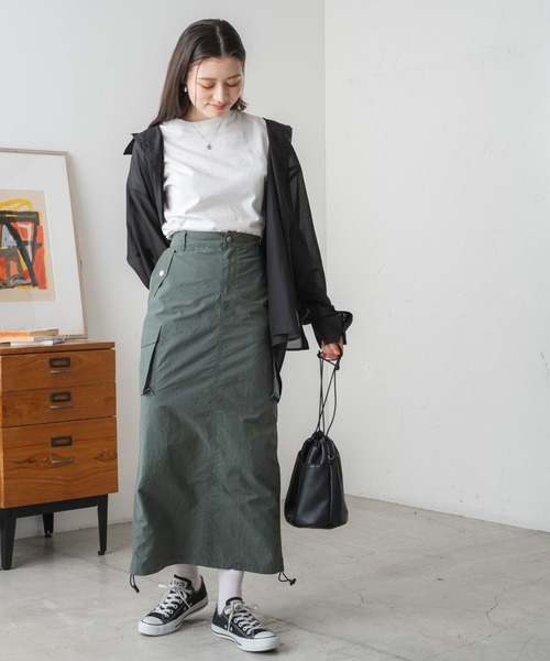 WEGO/ナイロンドロストカーゴロングスカート