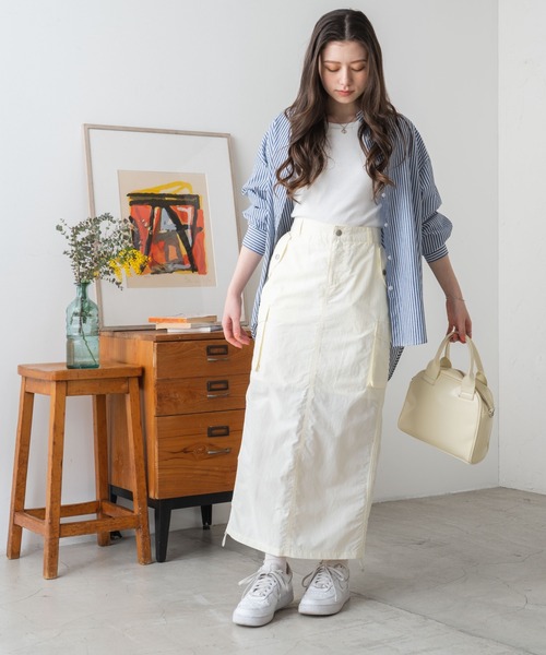 WEGO/ナイロンドロストカーゴロングスカート