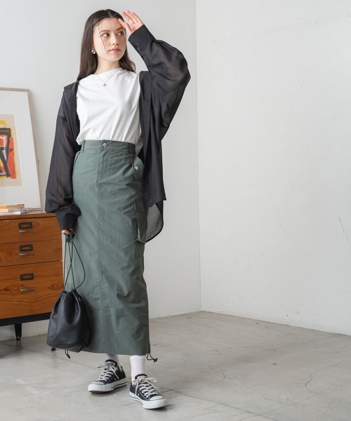 WEGO（ウィゴー）の「WEGO/ナイロンドロストカーゴロングスカート（スカート・レディース・カーキ/ブラック/オフホワイト・FREE）」の19枚目の写真