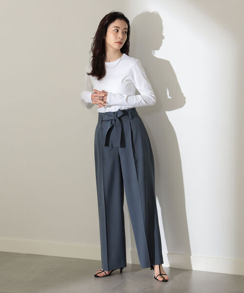 美品 デミルクス ビームス 2万円 ワイドパンツ センタープレスパンツ グレー Demi-Luxe BEAMS（デミルクス ビームス）ポプリン 2タックパンツ