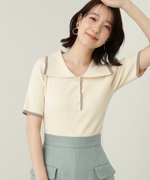 N.(N. Natural Beauty Basic)(エヌエヌナチュラルビューティーベーシック)の「◆ウイングカラー5分袖ニット(ニット/セーター・レディース・ホワイト系その他/グレー系その他/グリーン系その他・MEDIUM)」の2枚目の写真