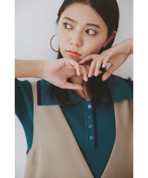 N.(N. Natural Beauty Basic)(エヌエヌナチュラルビューティーベーシック)の「◆ウイングカラー5分袖ニット(ニット/セーター・レディース・ホワイト系その他/グレー系その他/グリーン系その他・MEDIUM)」の1枚目の写真