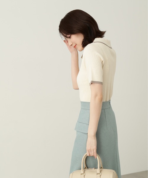 N.(N. Natural Beauty Basic)(エヌエヌナチュラルビューティーベーシック)の「◆ウイングカラー5分袖ニット(ニット/セーター・レディース・ホワイト系その他/グレー系その他/グリーン系その他・MEDIUM)」の9枚目の写真