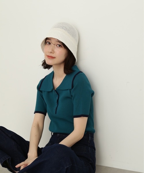 N.(N. Natural Beauty Basic)(エヌエヌナチュラルビューティーベーシック)の「◆ウイングカラー5分袖ニット(ニット/セーター・レディース・ホワイト系その他/グレー系その他/グリーン系その他・MEDIUM)」の4枚目の写真