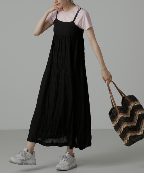 FREE'S MART（フリーズマート）の「◆ダブルストラップワッシャーキャミワンピース（ワンピース・レディース・ホワイト/ブラック/ベージュ・MEDIUM/SMALL）」の12枚目の写真