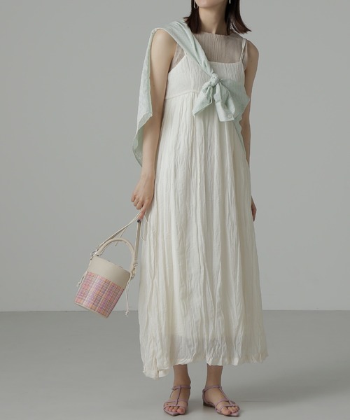 FREE'S MART（フリーズマート）の「◆ダブルストラップワッシャーキャミワンピース（ワンピース・レディース・ホワイト/ブラック/ベージュ・MEDIUM/SMALL）」の6枚目の写真