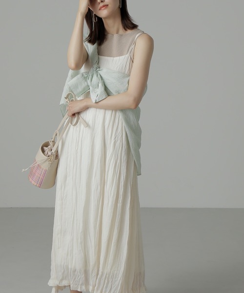 FREE'S MART（フリーズマート）の「◆ダブルストラップワッシャーキャミワンピース（ワンピース・レディース・ホワイト/ブラック/ベージュ・MEDIUM/SMALL）」の8枚目の写真