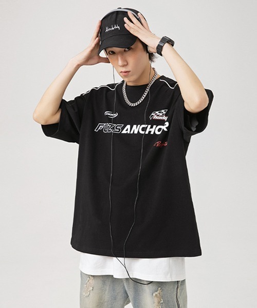 Ressaca(レサーカ)の「オーバーサイズ レーシングロゴデザインプリント クルーネック半袖Tシャツ(Tシャツ/カットソー・メンズ・ブラック/ホワイト・M/L/XL/XXL)」の2枚目の写真