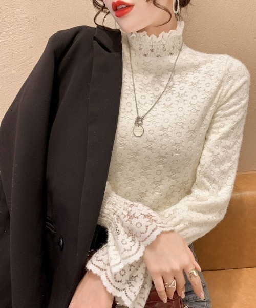 PIN（ピン）の「総レースハイネックブラウス（シャツ/ブラウス・レディース・ホワイト/ベージュ・S/M/L）」の6枚目の写真