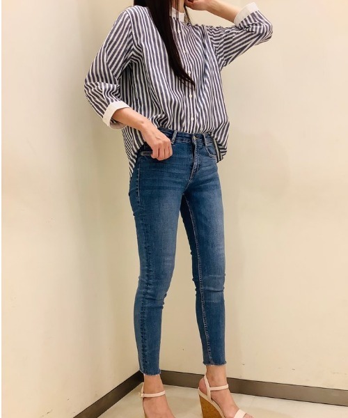 Pitta Re:)（ピッタリ）の「【Pitta Re:)】ふわっとガーゼシャツ 七分袖 綿100% レディースカジュアルシャツ（シャツ/ブラウス・レディース・ネイビー・S/M/L/LL）」の8枚目の写真