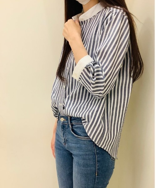 Pitta Re:)（ピッタリ）の「【Pitta Re:)】ふわっとガーゼシャツ 七分袖 綿100% レディースカジュアルシャツ（シャツ/ブラウス・レディース・ネイビー・S/M/L/LL）」の9枚目の写真