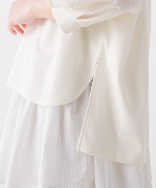 OMNES（オムネス）の「梨地ショート丈裾フレアアンサンブル5分袖（Tシャツ/カットソー・レディース・ブラック/ラベンダー/アイボリー/グリーン・FREE）」の7枚目の写真