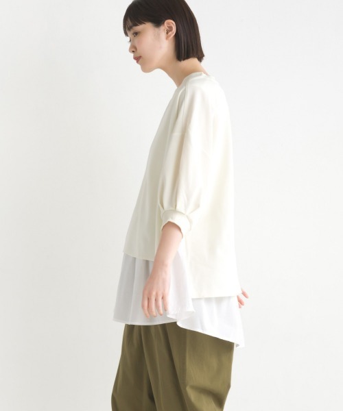 OMNES（オムネス）の「梨地ショート丈裾フレアアンサンブル5分袖（Tシャツ/カットソー・レディース・ブラック/ラベンダー/アイボリー/グリーン・FREE）」の13枚目の写真