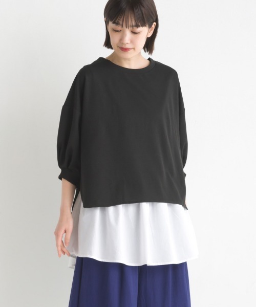 OMNES（オムネス）の「梨地ショート丈裾フレアアンサンブル5分袖（Tシャツ/カットソー・レディース・ブラック/ラベンダー/アイボリー/グリーン・FREE）」の17枚目の写真