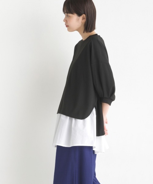 OMNES（オムネス）の「梨地ショート丈裾フレアアンサンブル5分袖（Tシャツ/カットソー・レディース・ブラック/ラベンダー/アイボリー/グリーン・FREE）」の18枚目の写真