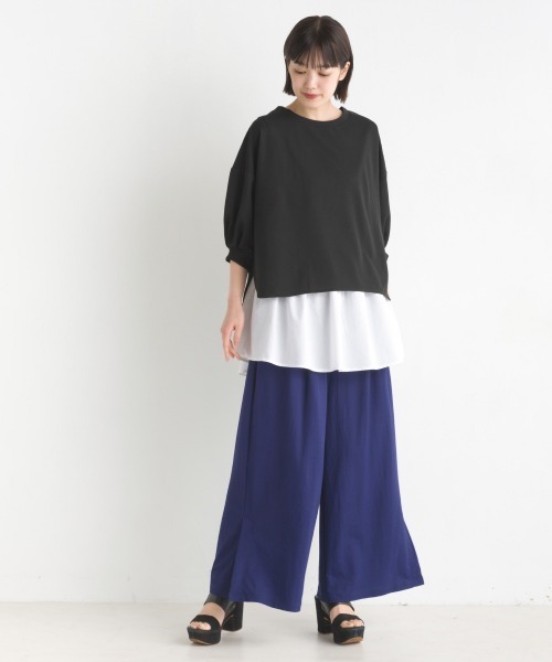 OMNES（オムネス）の「梨地ショート丈裾フレアアンサンブル5分袖（Tシャツ/カットソー・レディース・ブラック/ラベンダー/アイボリー/グリーン・FREE）」の20枚目の写真