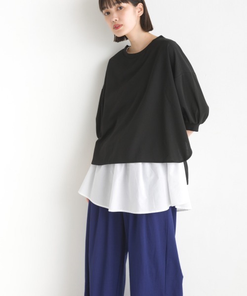 OMNES（オムネス）の「梨地ショート丈裾フレアアンサンブル5分袖（Tシャツ/カットソー・レディース・ブラック/ラベンダー/アイボリー/グリーン・FREE）」の21枚目の写真