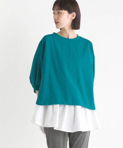 OMNES（オムネス）の「梨地ショート丈裾フレアアンサンブル5分袖（Tシャツ/カットソー・レディース・ブラック/ラベンダー/アイボリー/グリーン・FREE）」の22枚目の写真