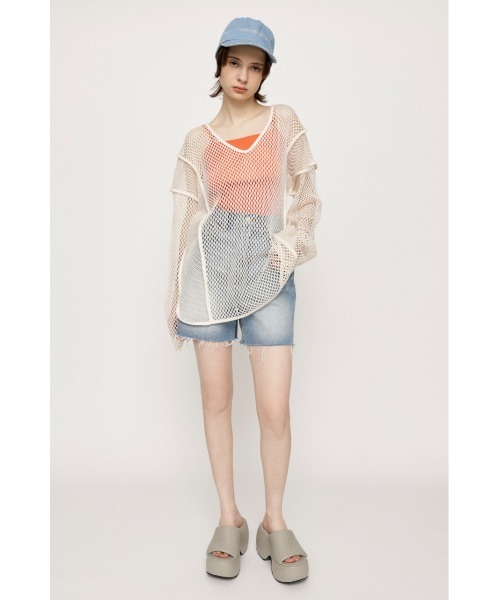 SLY（スライ）の「2WAY COMBI MESH LOOSE TUNIC 2ウェイ コンビ メッシュ ルーズ チュニック ビックサイズ 透け シースルー レイヤード（Tシャツ/カットソー・レディース・ブラック/ライム/アイボリー・FREE）」の22枚目の写真